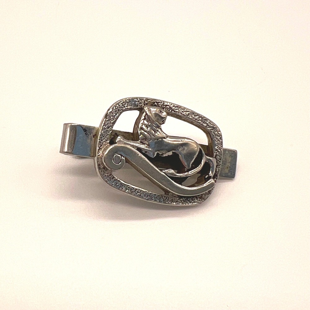 Swank Silvertone Lion Tie Slide Holder 753 Vintage Suit Formal Classic Evening - Picture 3 of 4
